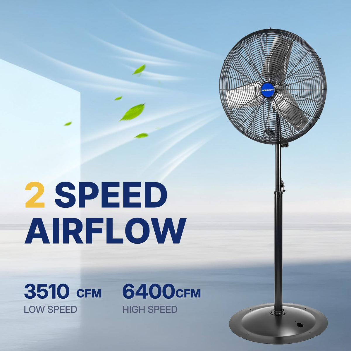 24 Inch High Velocity Non-Oscillating Pedestal Fan, 10000 CFM Airflow Heavy Duty Industrial Standing Fan, 2 Speeds