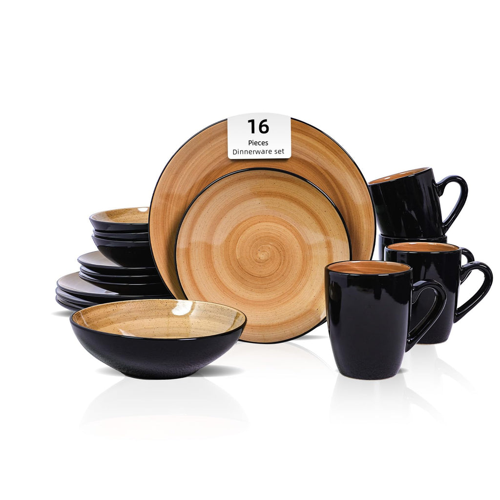 Stoneware Sonoma 16pc Dinnerware Set, Black + Speckled Spin Wash Mocha