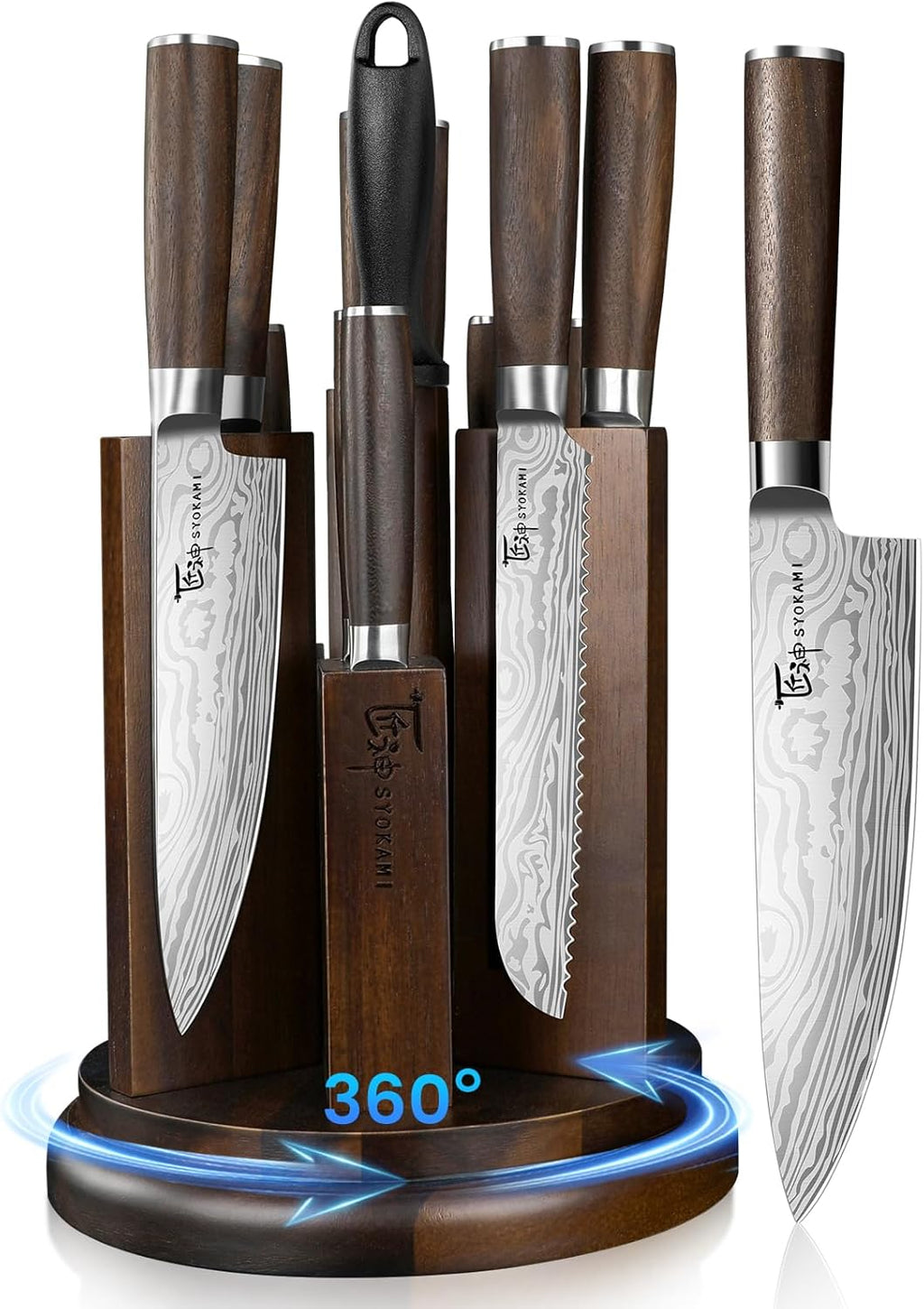 2026 Upgrade Knife Set 14 Piece Japanese Style Kitchen Knife Set With 360° Rotatable Magnetic Block, High Carbon