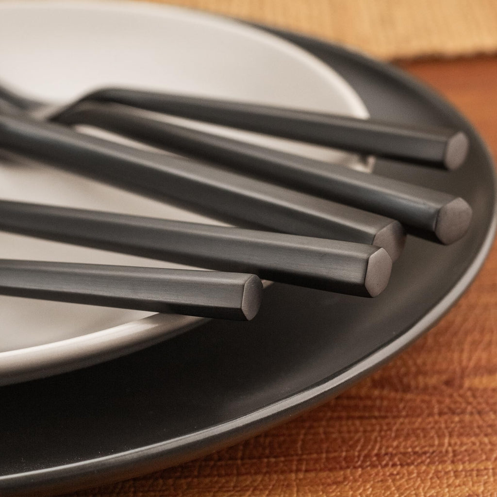 Hexagon Black 20-Piece Forged Silverware Set Stainless Steel Flatware Set,Service for 4,Matte Satin Polished Cutlery