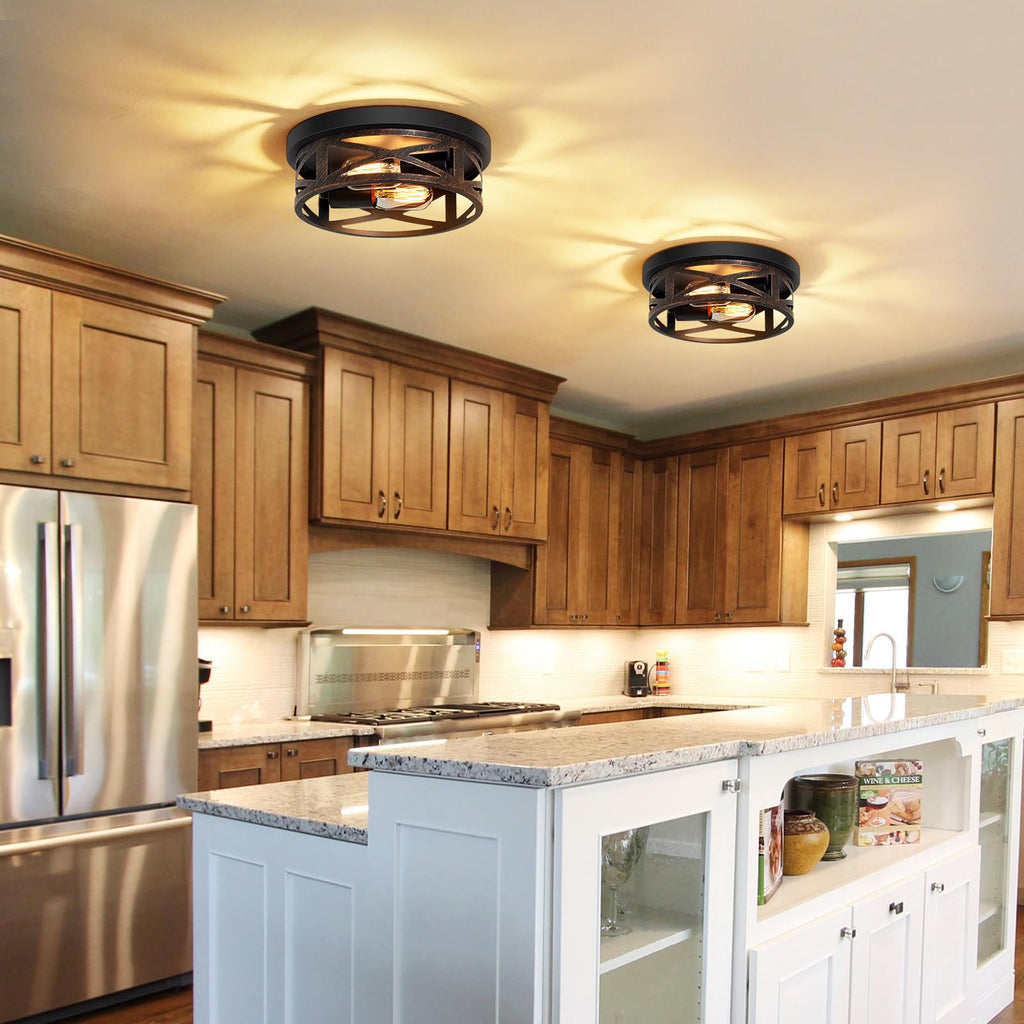 2 Pack Flush Mount Ceiling Light, Farmhouse Hallway Lighting Fixtures, Industrial Light Fixtures Ceiling Mount, E26 Base