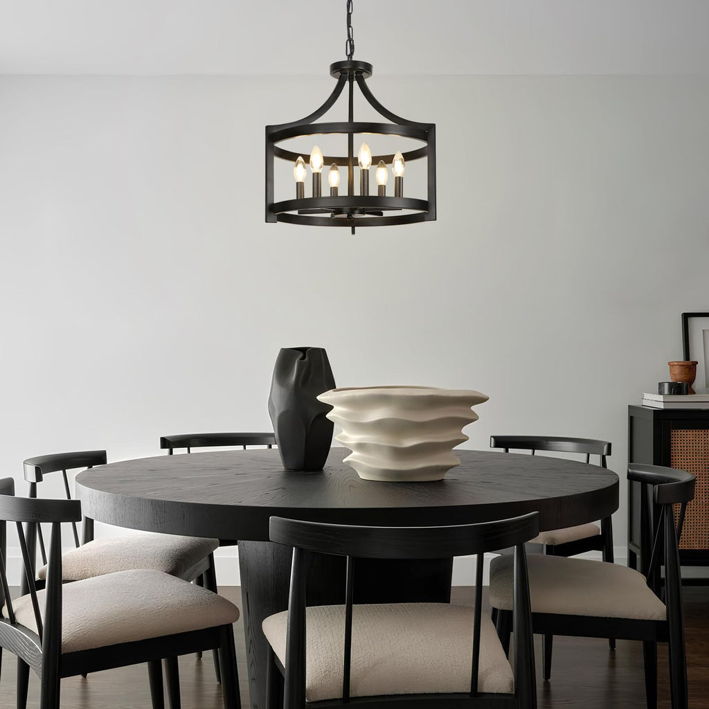 6 Lights Large Modern Farmhouse Chandelier, 19" Convertible Semi Flush Mount Ceiling Light Fixture Hanging Light