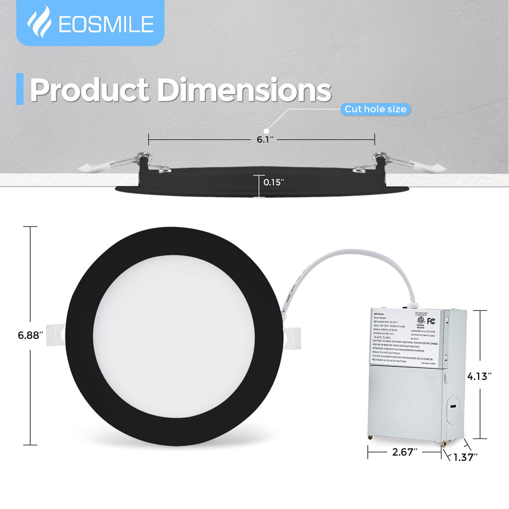 16 Pack 6 inch Black LED Recessed Light with Junction Box