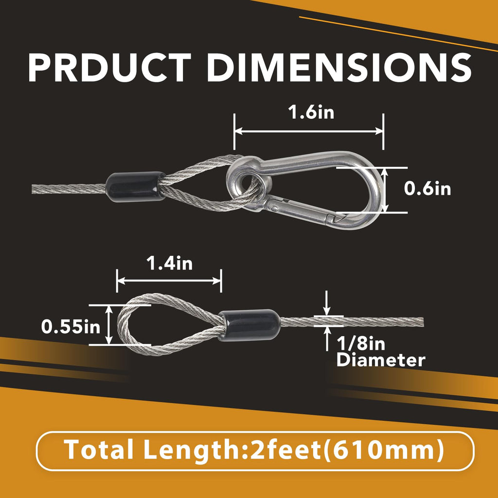 20 Pack Stage Light Safety Cables for Stage DJ Party Lights Thickened 1/8 Diameter Stainless Steel Security Cable