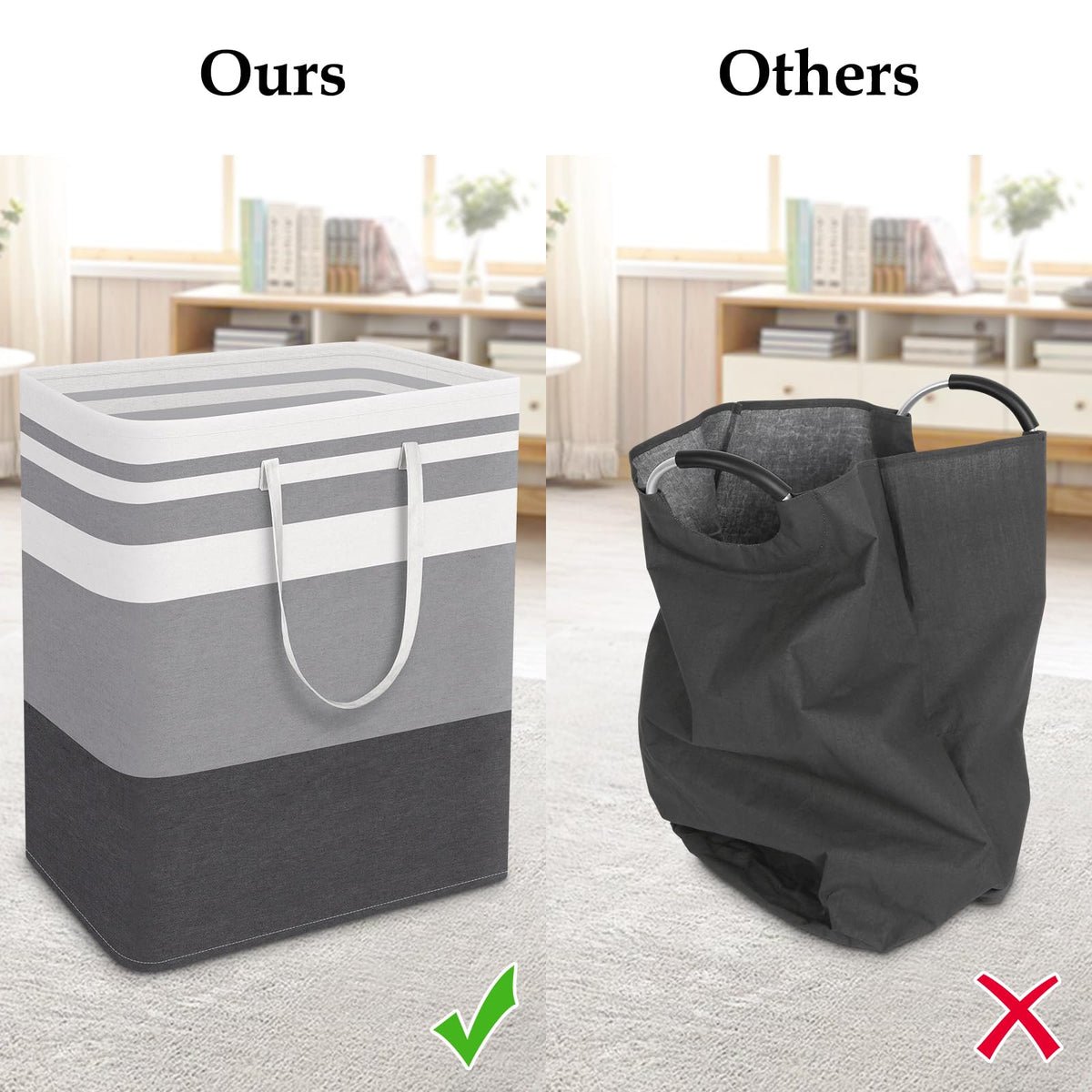 Basket Hamper, 125L Collapsible Clothes Storage, Grey