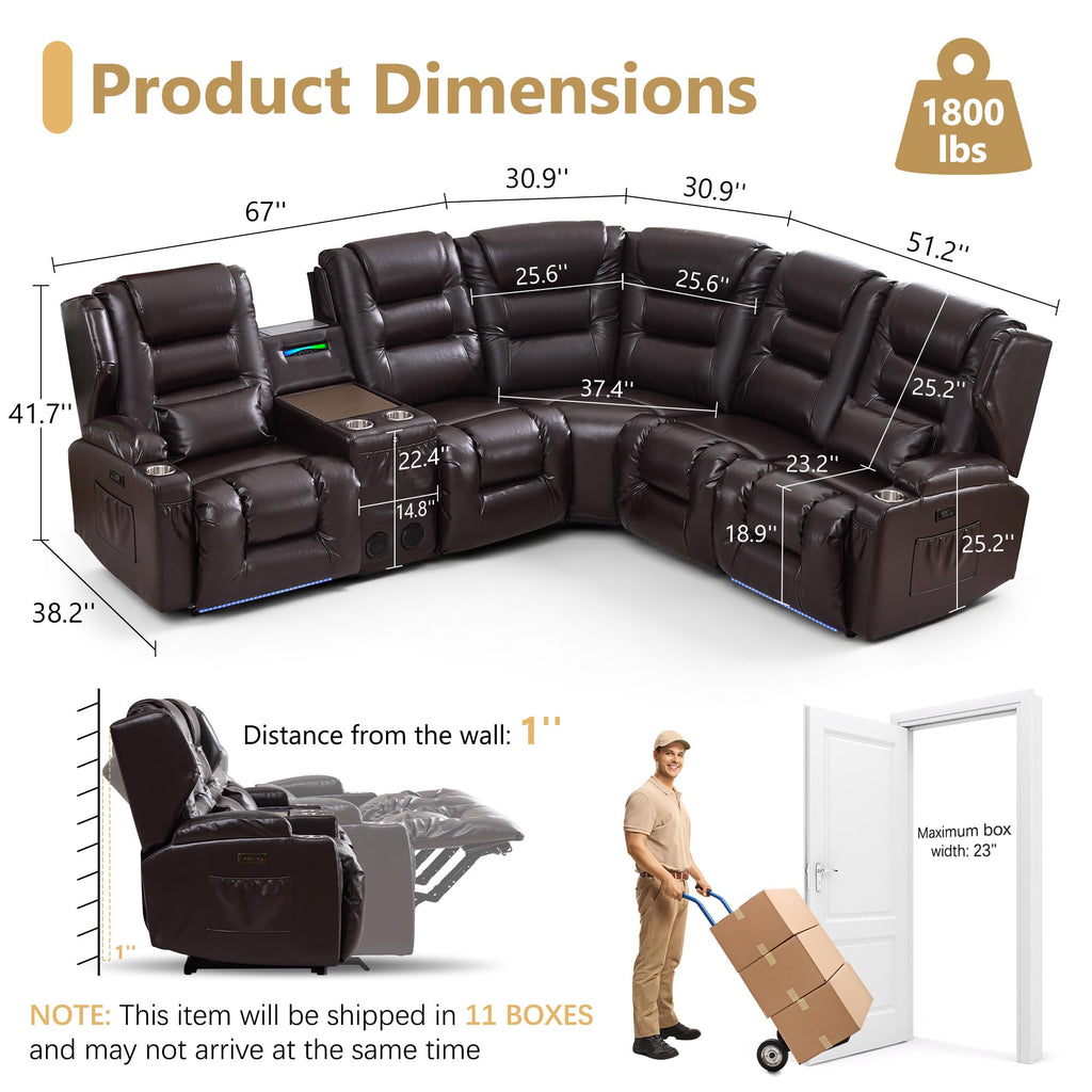 Power Loveseat Recliner Sofa, Adjustable Headrests & Lift-Top Table