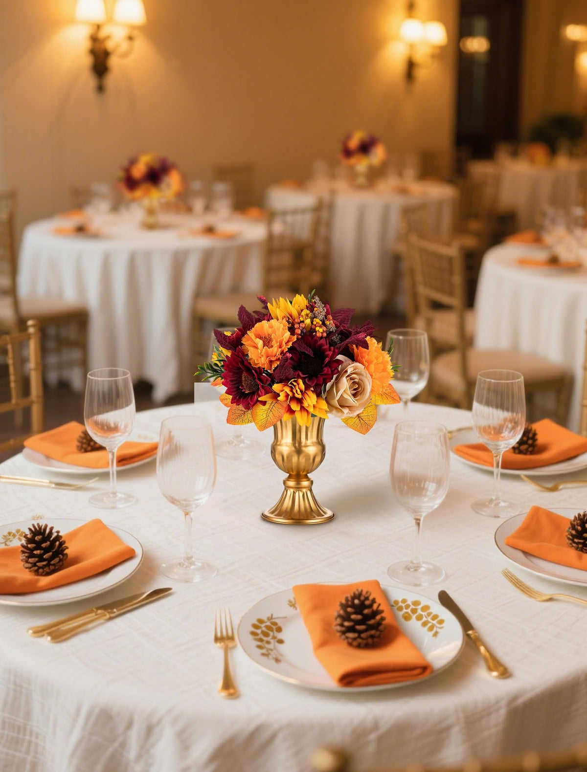 Fall Centerpieces for Tables Decorations, 2 Pcs, Red and Orange