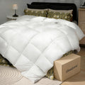 Goose Down Fiber Comforters, All Season Luxury White Duvet Insert, 100% Cotton Fabric