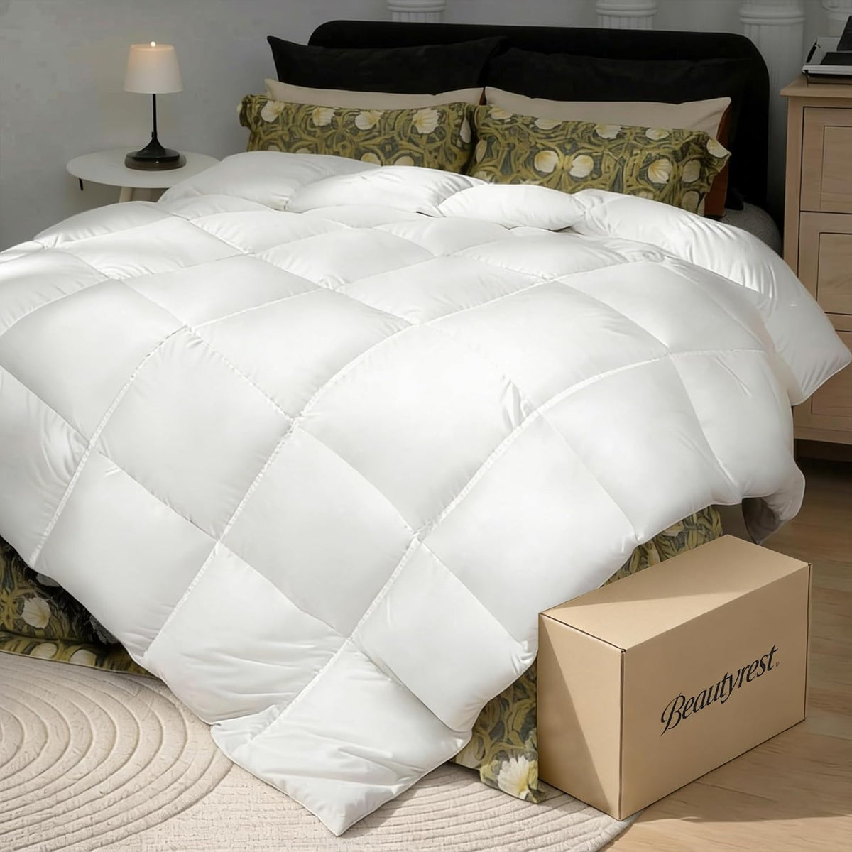 Goose Down Fiber Comforters, All Season Luxury White Duvet Insert, 100% Cotton Fabric