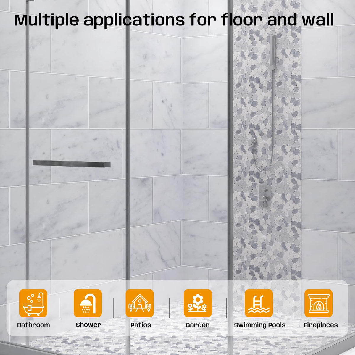 Grey Pebble Bathroom Shower Tile 12x12 in Pebble Mosaic Floor, 5 Pcs