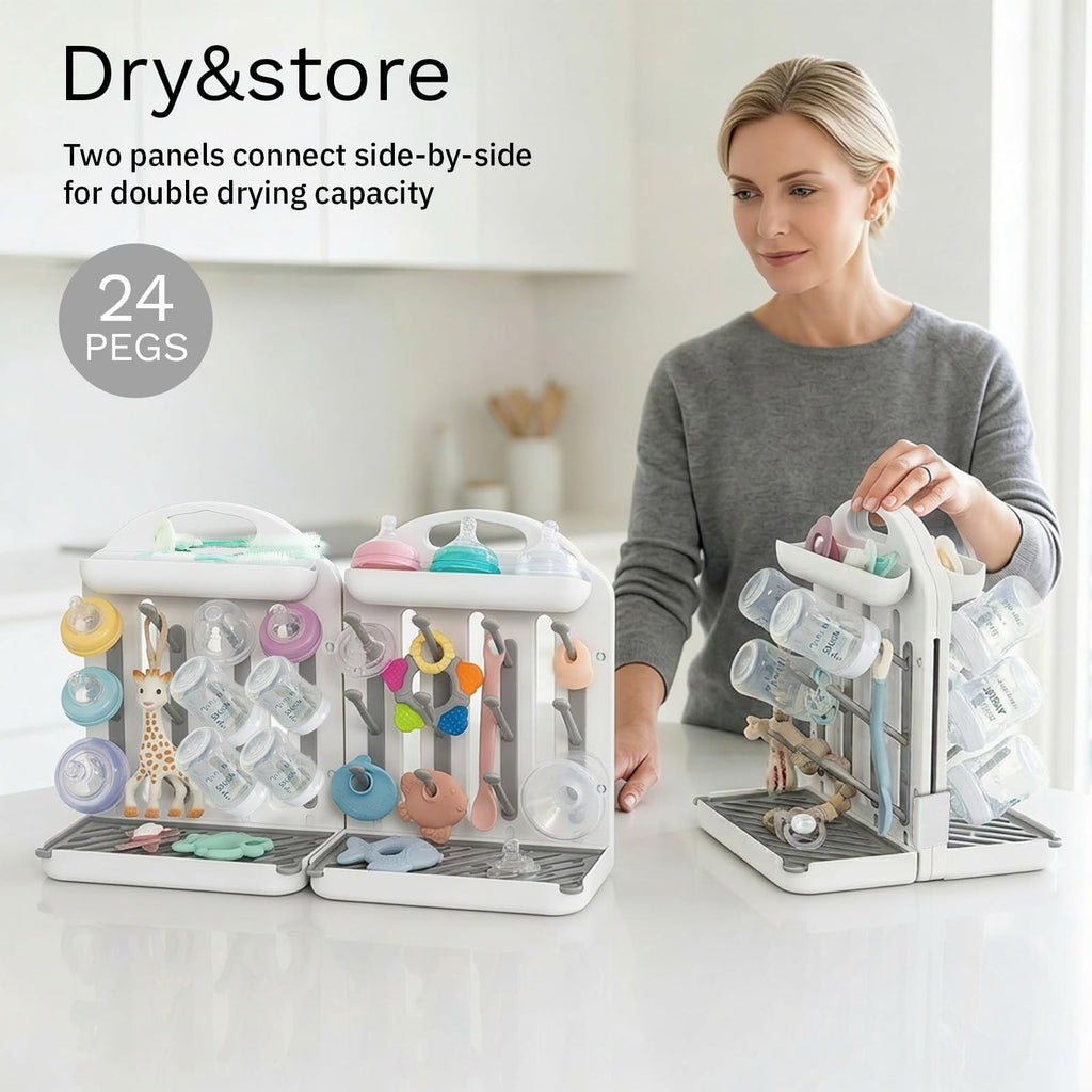 Baby Bottle Drying Rack 2 Pack, 24-Hook Modular Vertical Bottle Drying Rack for Baby Bottles, Pump Parts and