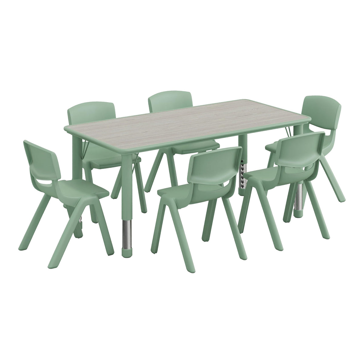 7-Piece Kids Activity Table and Chair Set, Light Gray/Sage