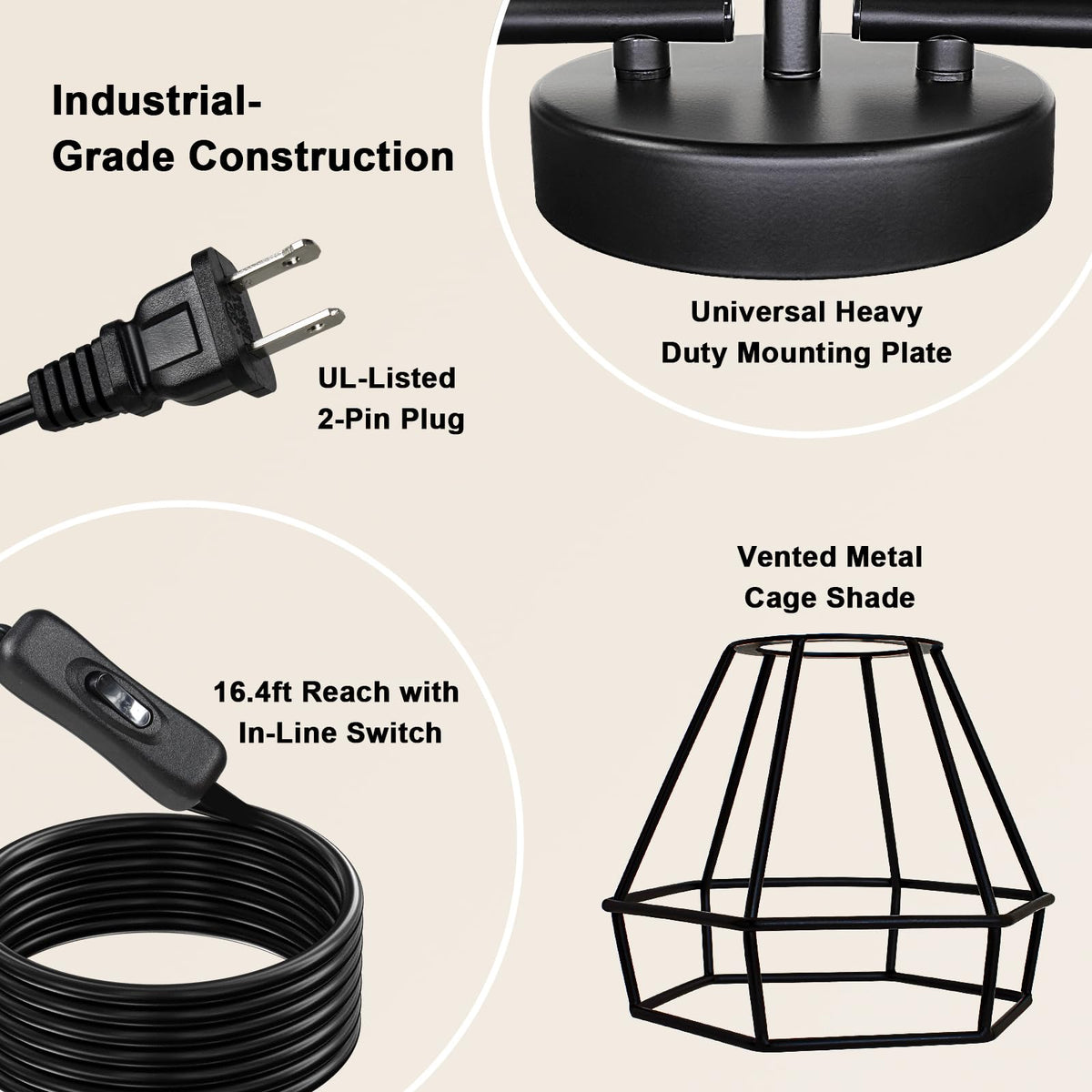 Track Lighting Plug in, 3-Light Directional Ceiling Fixture, Black