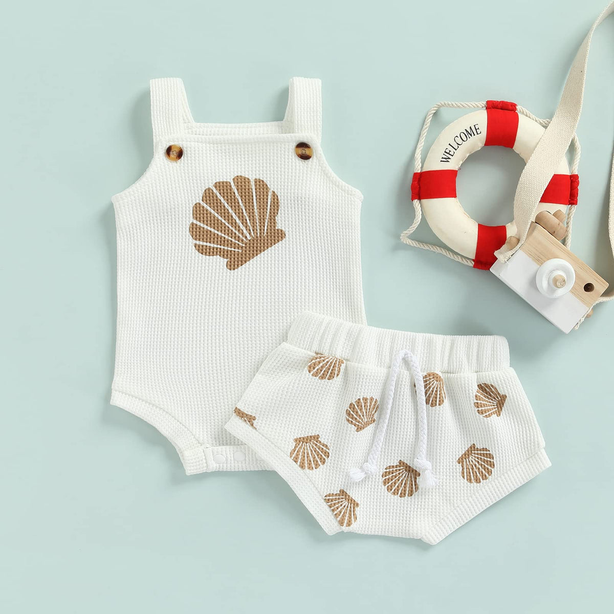 Newborn Baby Girl Summer Outfits Ribbed Sleeveless Romper Bodysuit Top and Ruffle Shorts Headband Clothes Sets