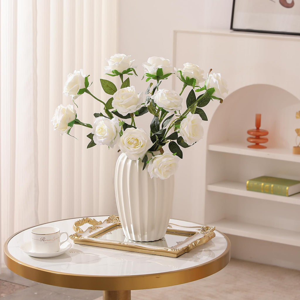 Artificial Silk Rose Flower Bouquet Lifelike White Fake Rose for Wedding Home Party Decoration Event Gift 10pcs (Off
