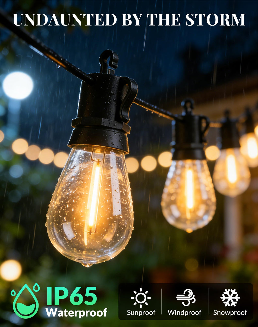 Outdoor String Lights Patio Light - 50Ft Outside Waterproof Dimmable Bulbs