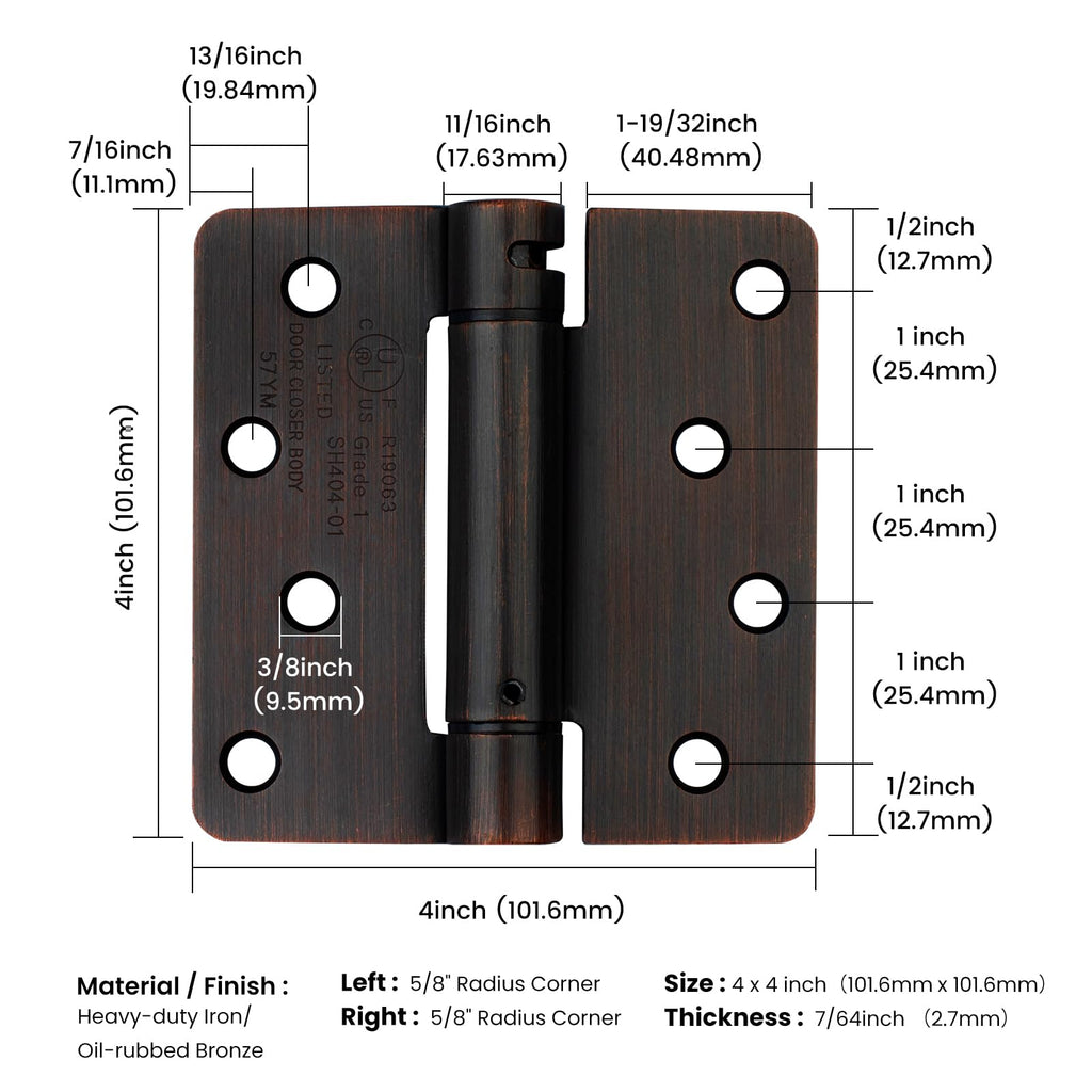 6 Pack Self Closing Door Hinges 4 Inch Oil Rubbed Bronze 1/4" Radius
