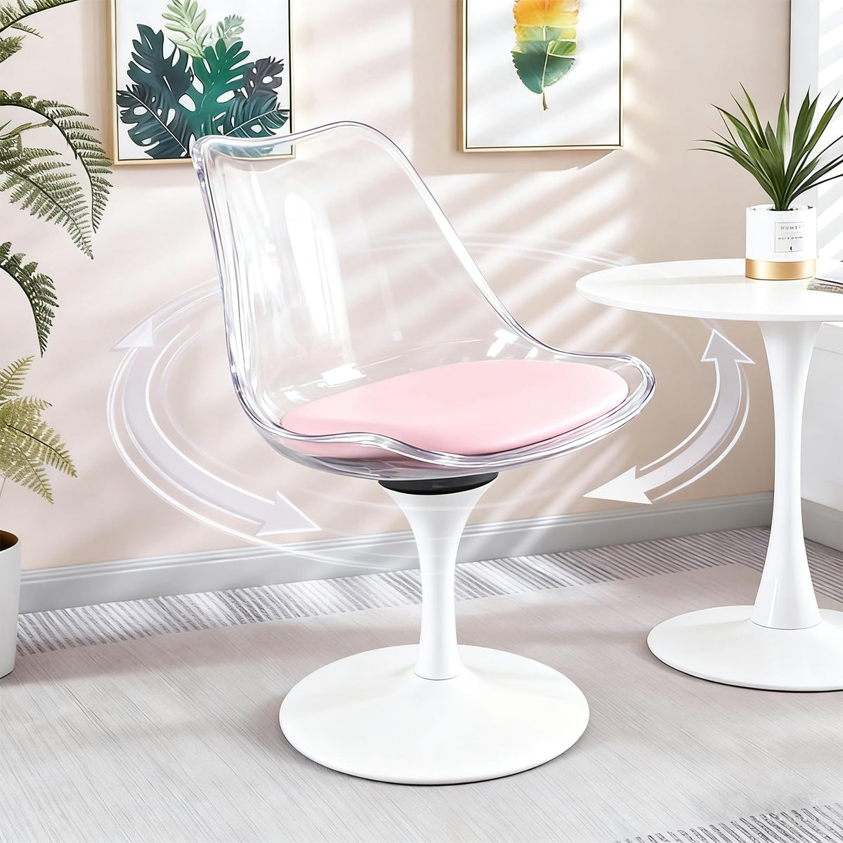 Inspired Saarinen Style Swivel Tulip Side Chair with Backrest, Multi-Colour Leather Soft Cushion Armless Dining Chairs Office Living Room