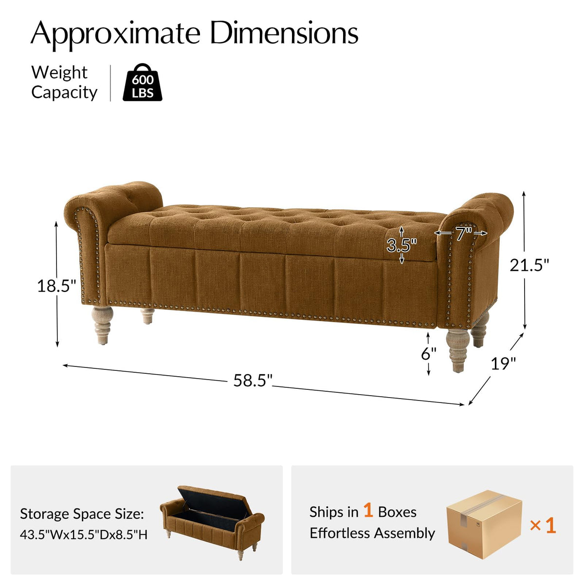 Farmhouse Storage Bench, Golden