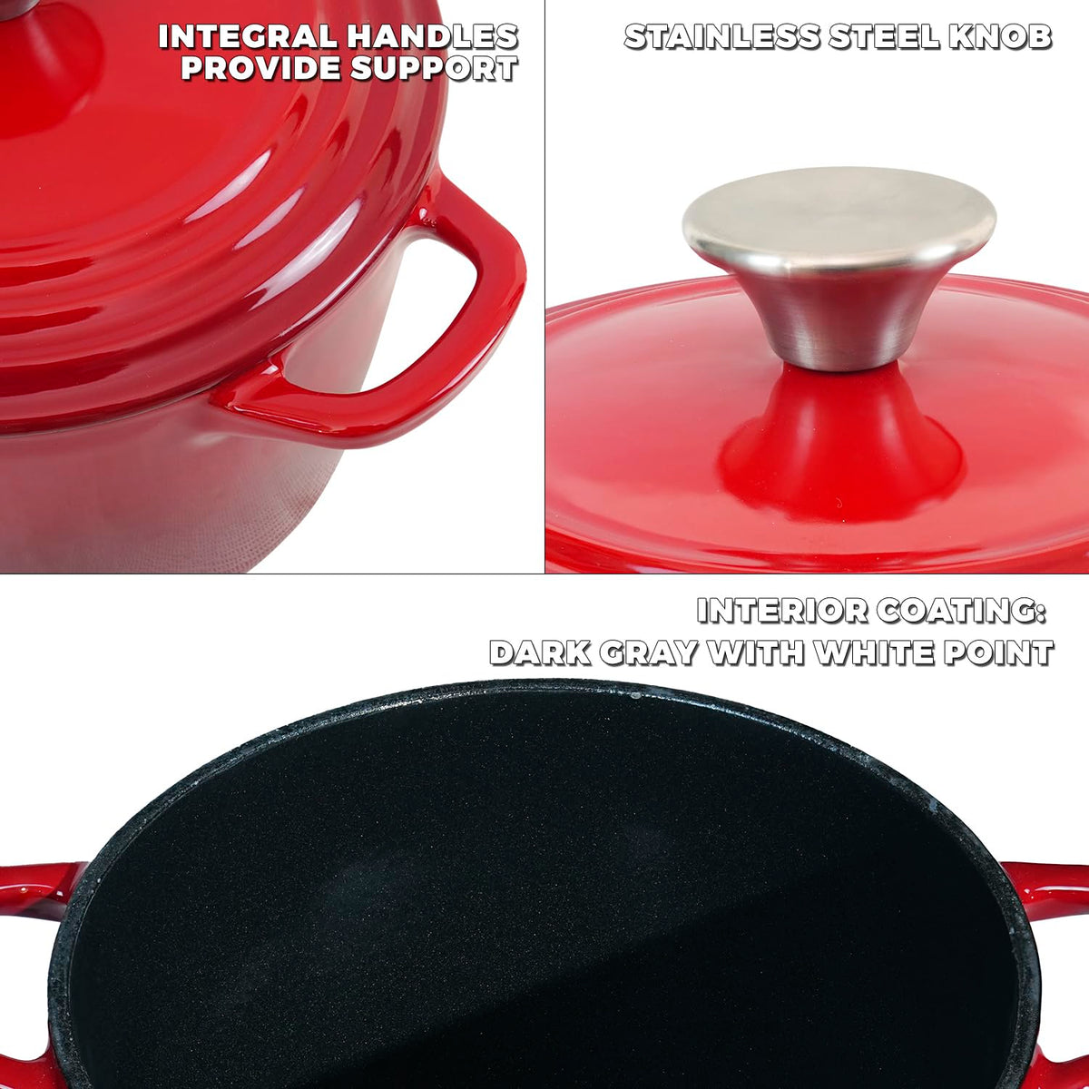 Dutch Oven Pot with Lid 2.8 Qt Cast Iron Dutch Oven for Bread Baking, Red Enameled Cast Iron Soup Pot, Small Deep