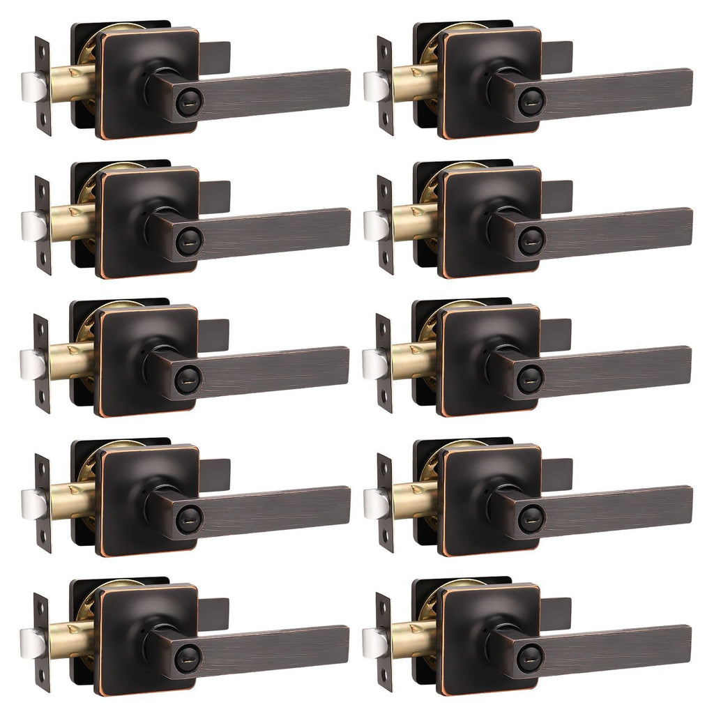 10 Pack Privacy Door Levers Bedroom Door Handle with Lock Oil Rubbed Bronze Square Door Handles Keyless Door Lock
