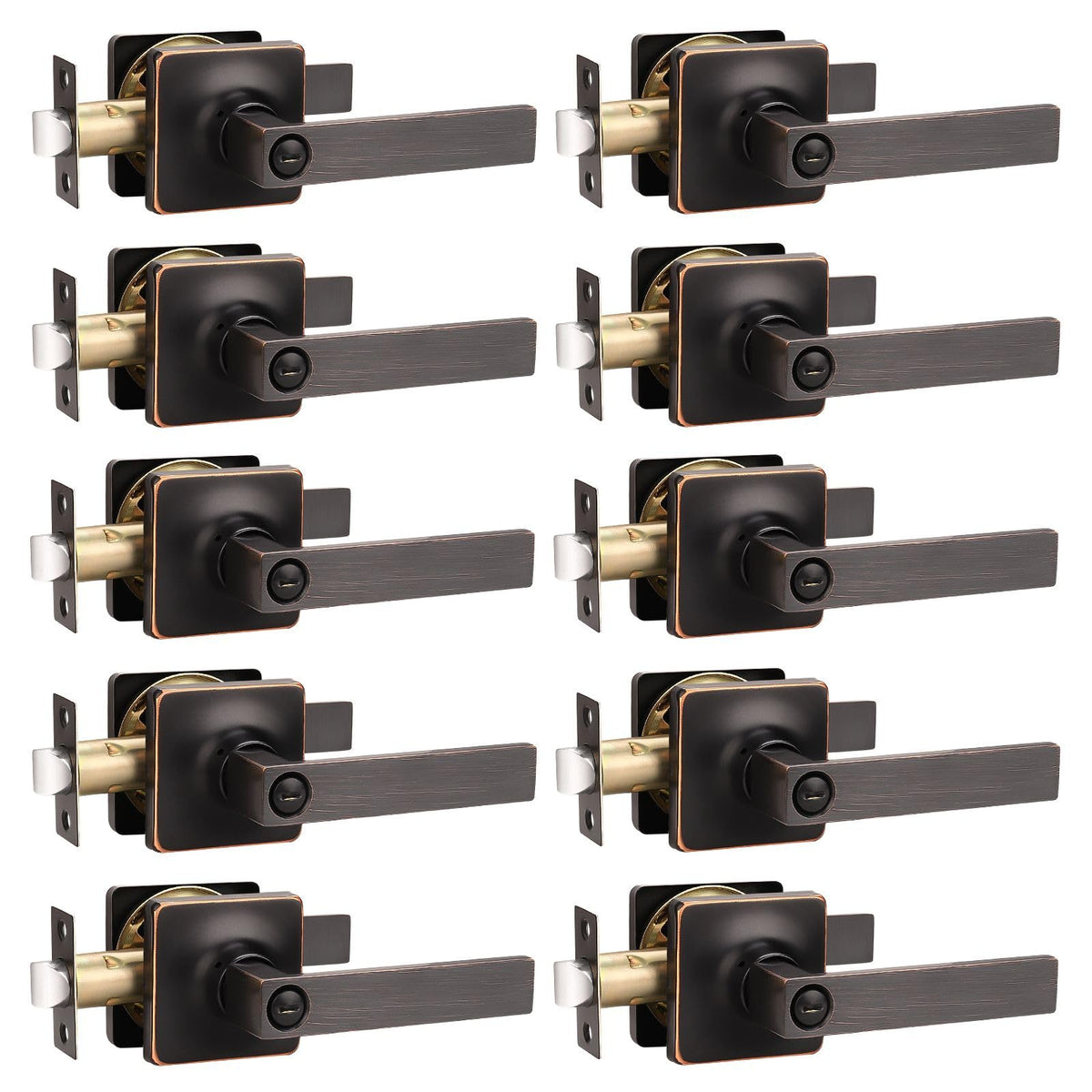 10 Pack Privacy Door Levers Bedroom Door Handle with Lock Oil Rubbed Bronze Square Door Handles Keyless Door Lock