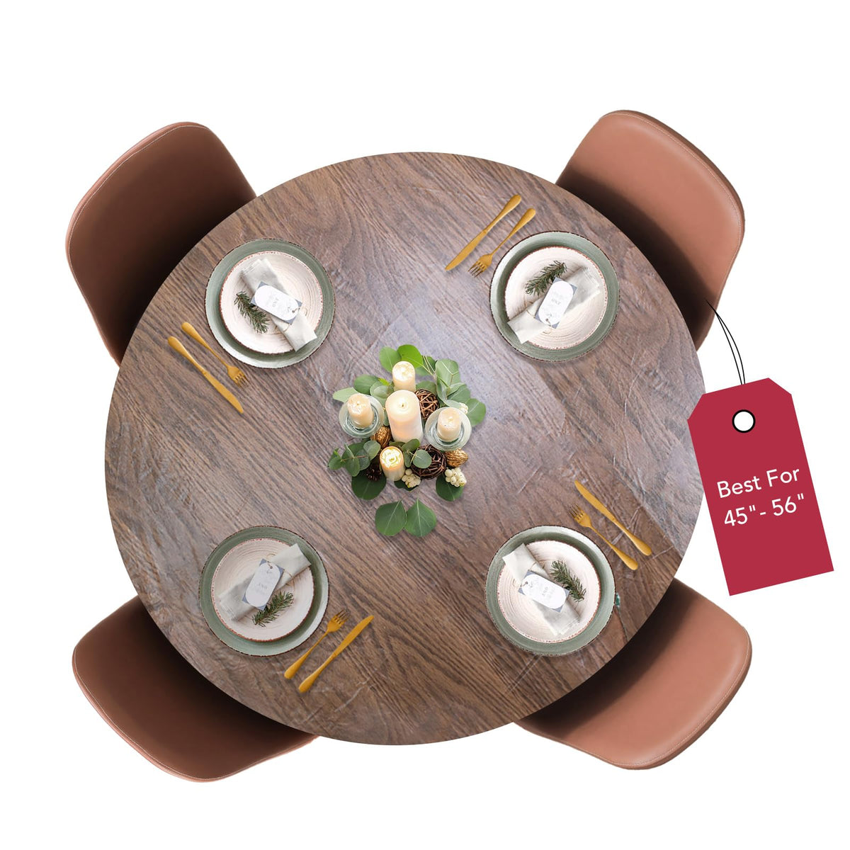 Deluxe Elastic Edged Flannel Backed Vinyl Fitted Table Cover - Woodgrain (Oak) Pattern - Large Round - Fits Tables up