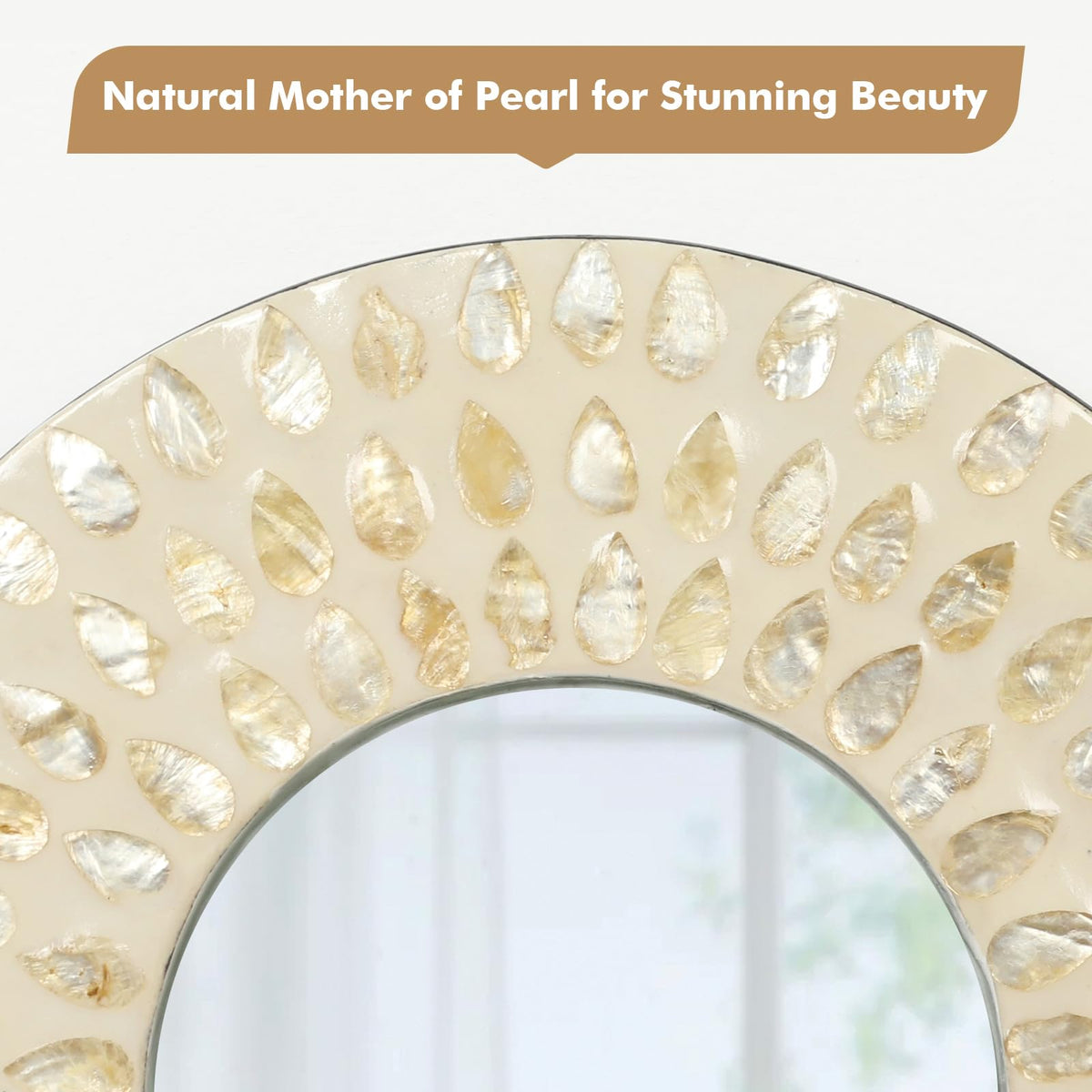 Boho Mirror Wall Decor, Natural Mother of Pearl Art
