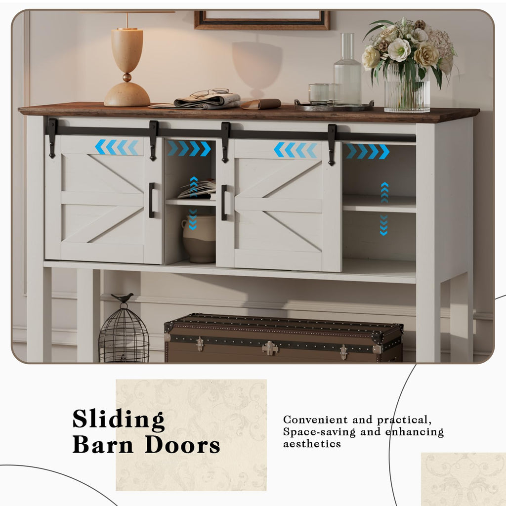 46" Farmhouse Console Table with Sliding Barn Doors, Antique White