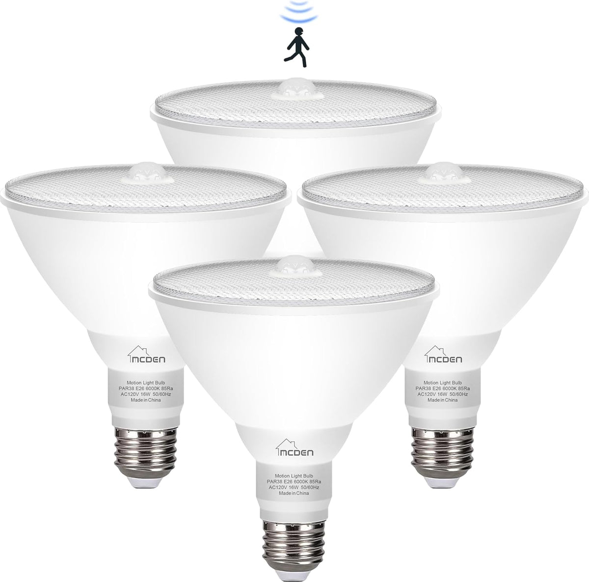 Motion Sensor Light Bulb, PAR38 16W Equivalent 100W 6000K Daylight, Indoor Motion Activation Detector Light Bulb, E26