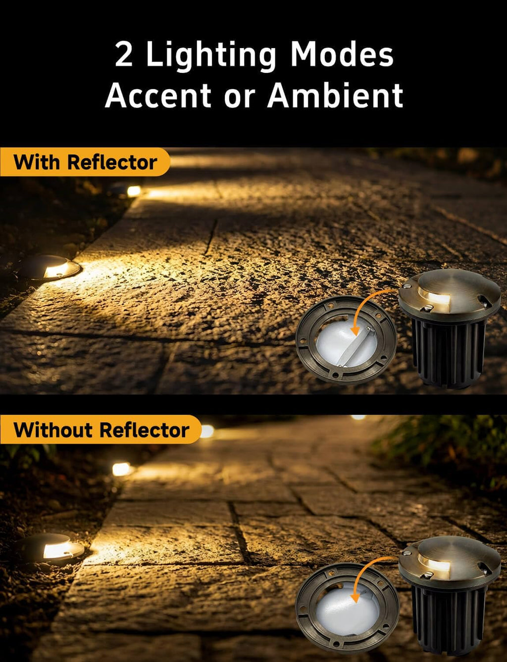 Landscape Well Lights Outdoor - Brass Weathproof Low Voltage In Ground Lighting, LED 12V Turret Top Fixture, Antique