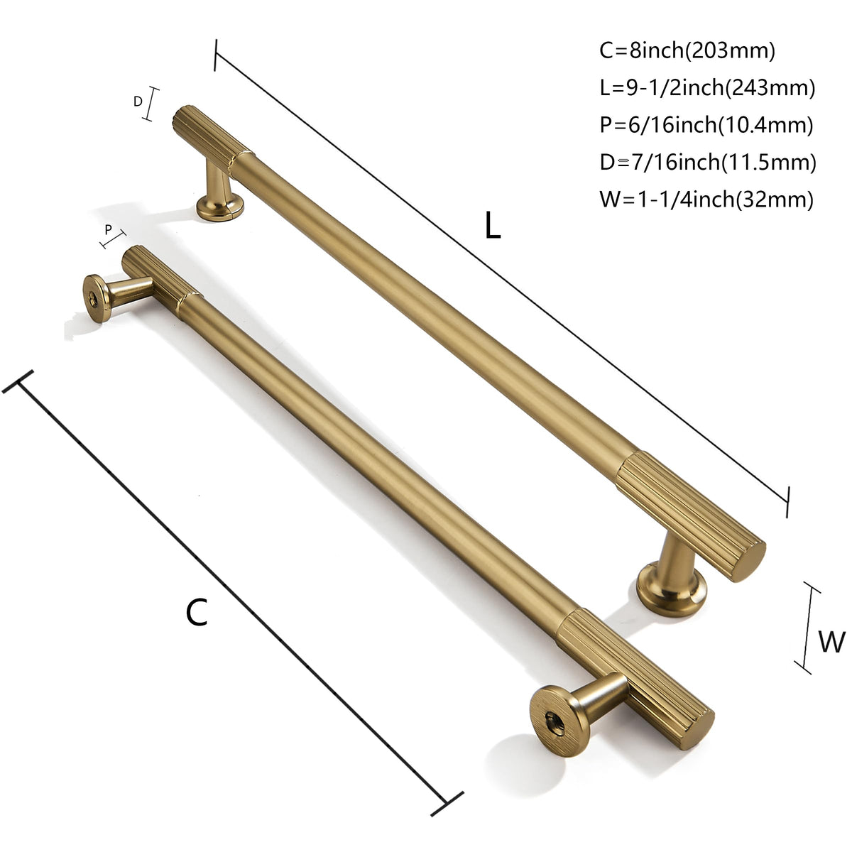8 Inch Hole Center 5 Pack Brushed Brass Heavy Duty Solid Warm Brass Cabinet Pulls, Kitchen Drawer Handles, for