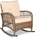 Outdoor Wicker Rocking Chair, Patio Rattan Rocker Chair with Cushions & Steel Frame, All-Weather Rocking Lawn Wicker