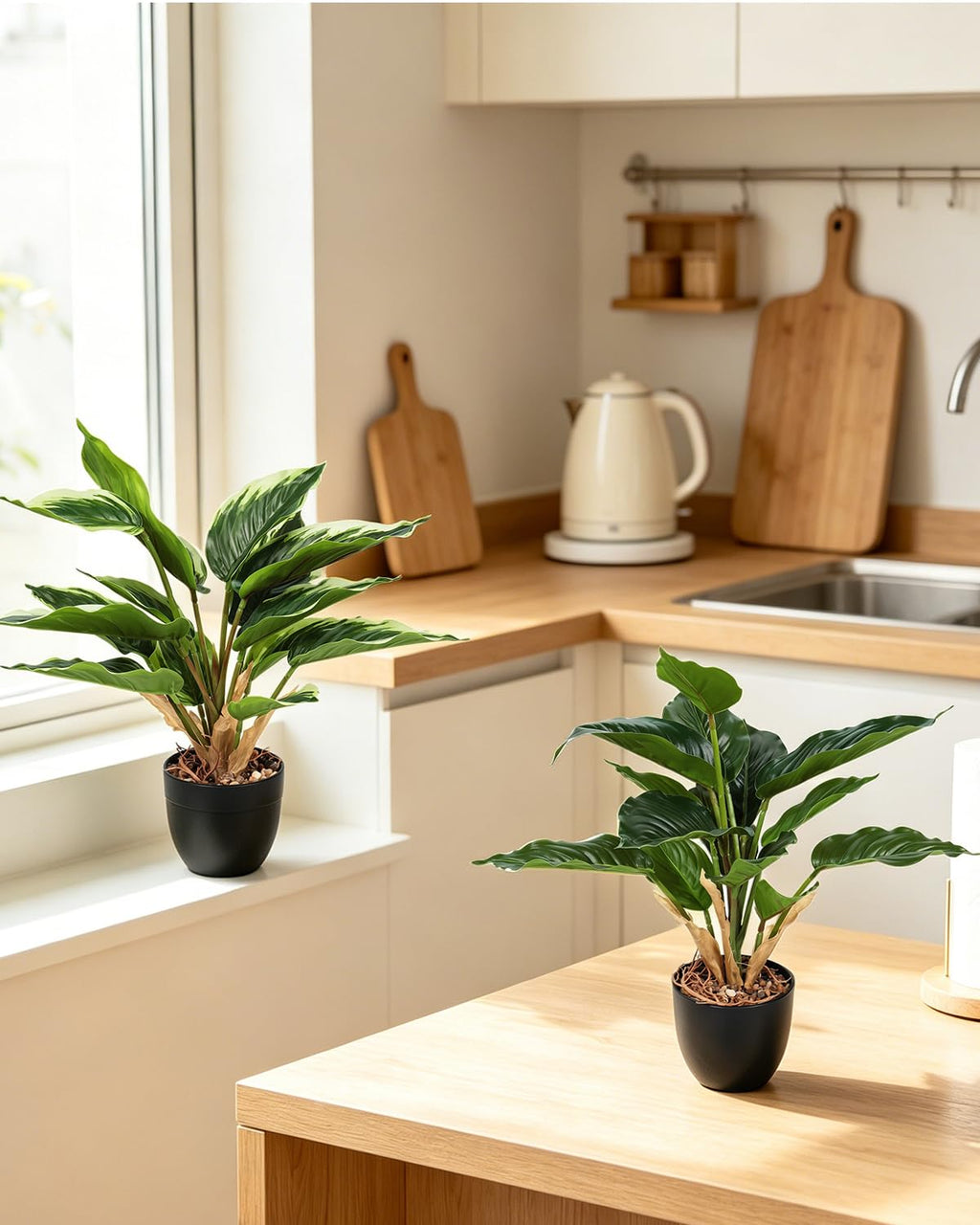 2 Pack Fake Plants 16" Artificial Dieffenbachia Plants Indoor, Faux Potted Plants for Outdoor Living Room Bathroom
