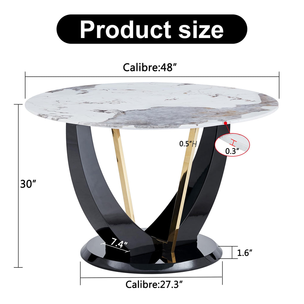 Inspired Saarinen Style 48 Inch Round Dining Table for 4 to 6, Faux Marble Look, Modern Circle Kitchen Furniture with Stable Pedestal Base