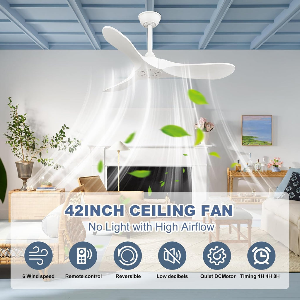 42" White Indoor/Outdoor Ceiling Fan with Remote, No Light