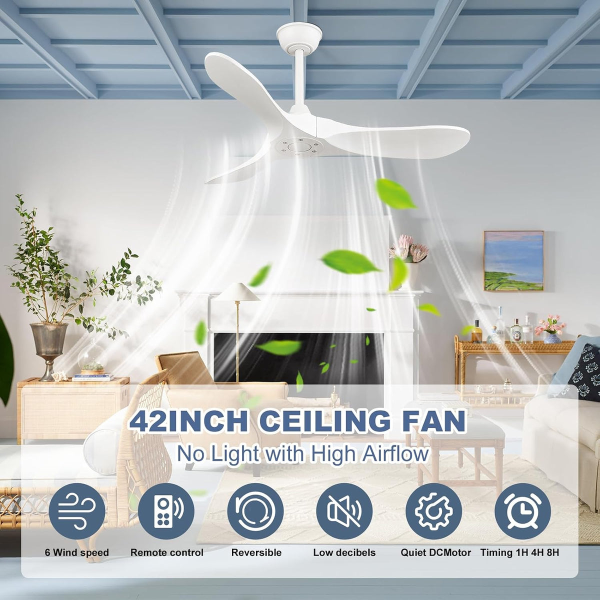 42" White Indoor/Outdoor Ceiling Fan with Remote, No Light