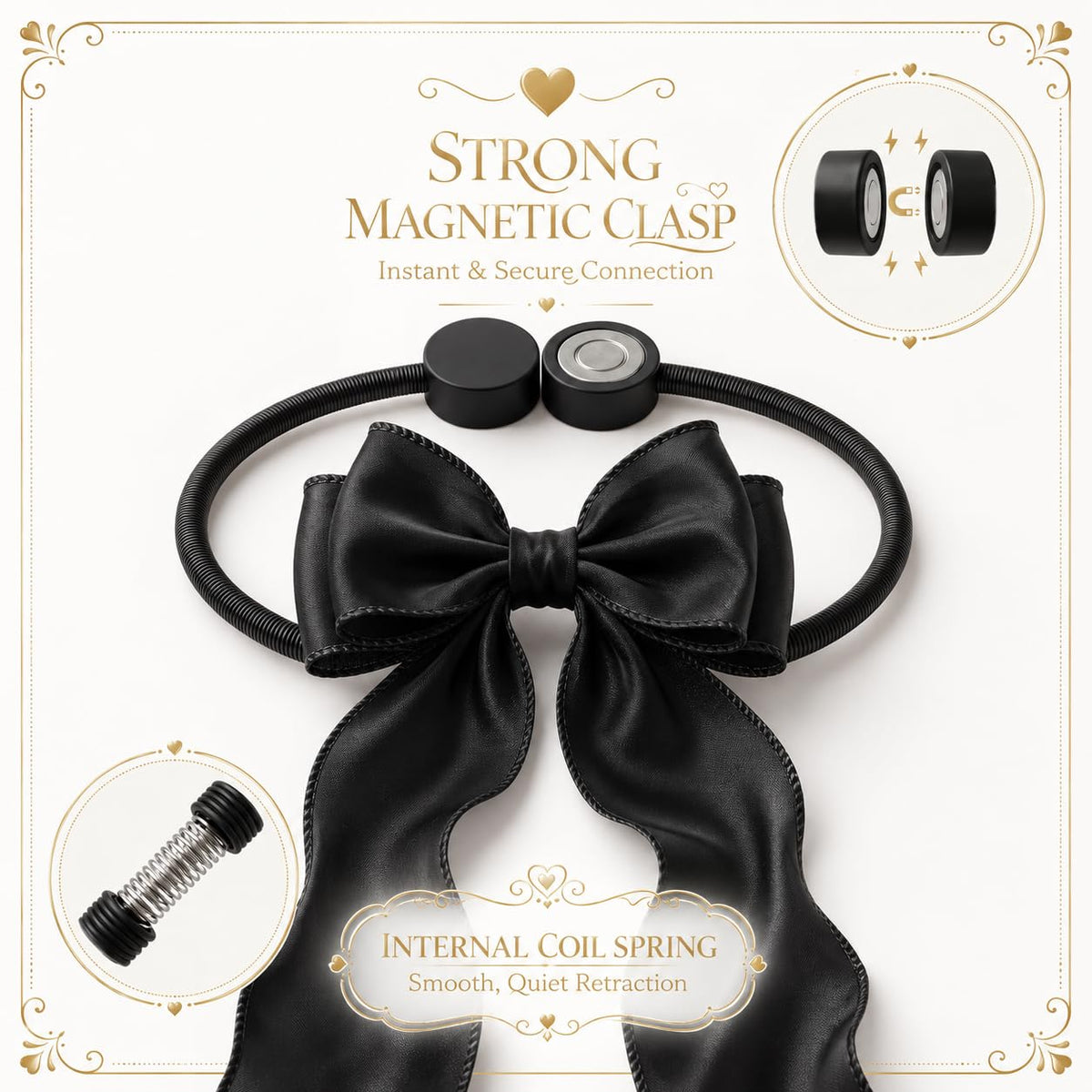 Strong Magnetic Black Bow Curtain Tiebacks, Coqueta Lace Ribbon Curtain Holdbacks, Adjustable Drapery Clips - 2PCS