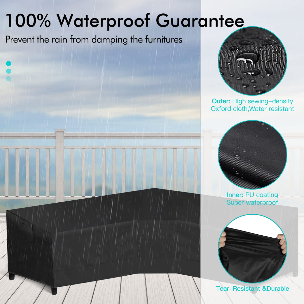 Patio V-Shaped Sectional Sofa Cover Waterproof, Heavy Duty Outdoor Sectional Couch Cover, Lawn Patio Furniture Cover