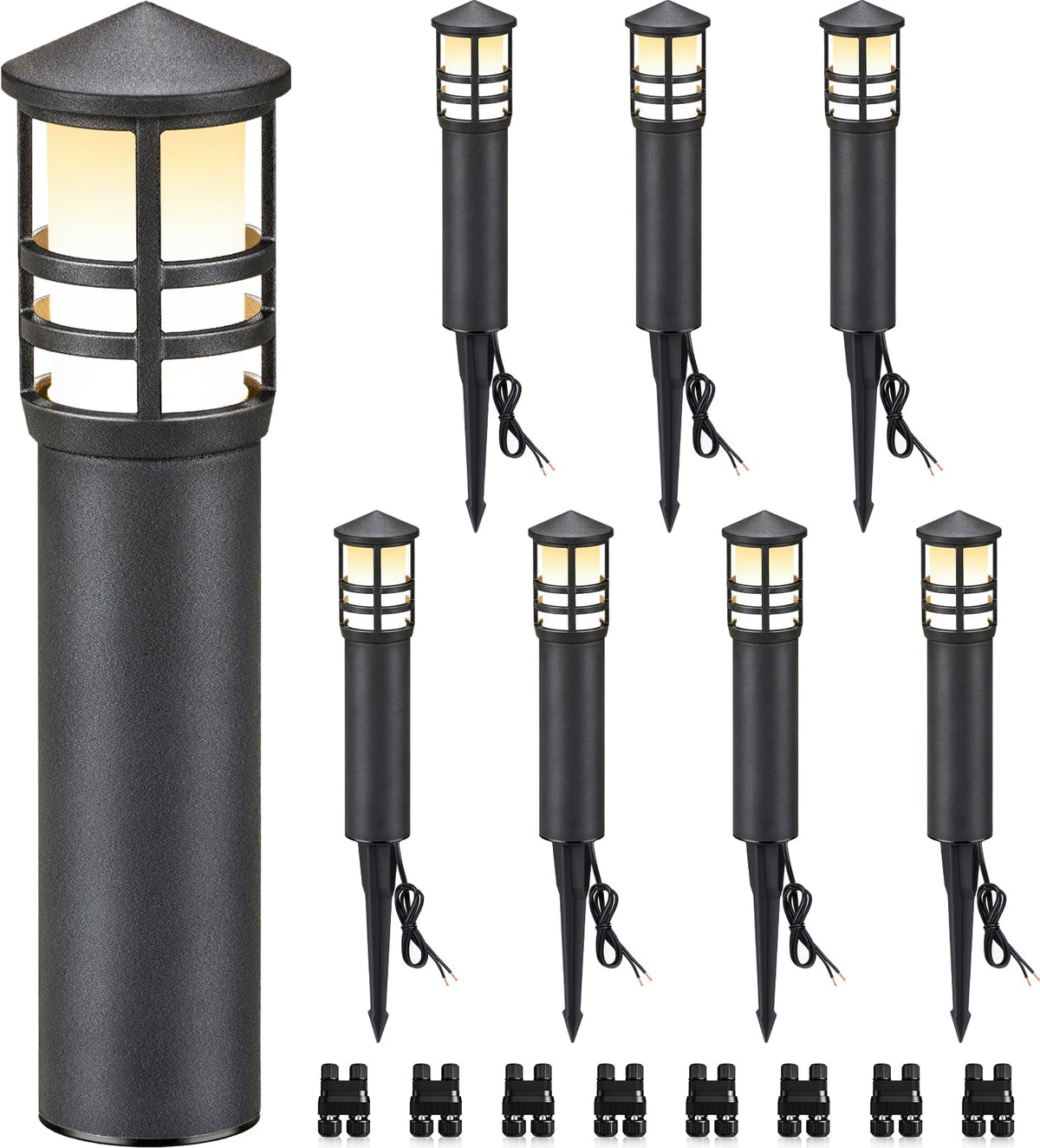 3W LED Low Voltage Bollard Landscape Pathway Lights, Black