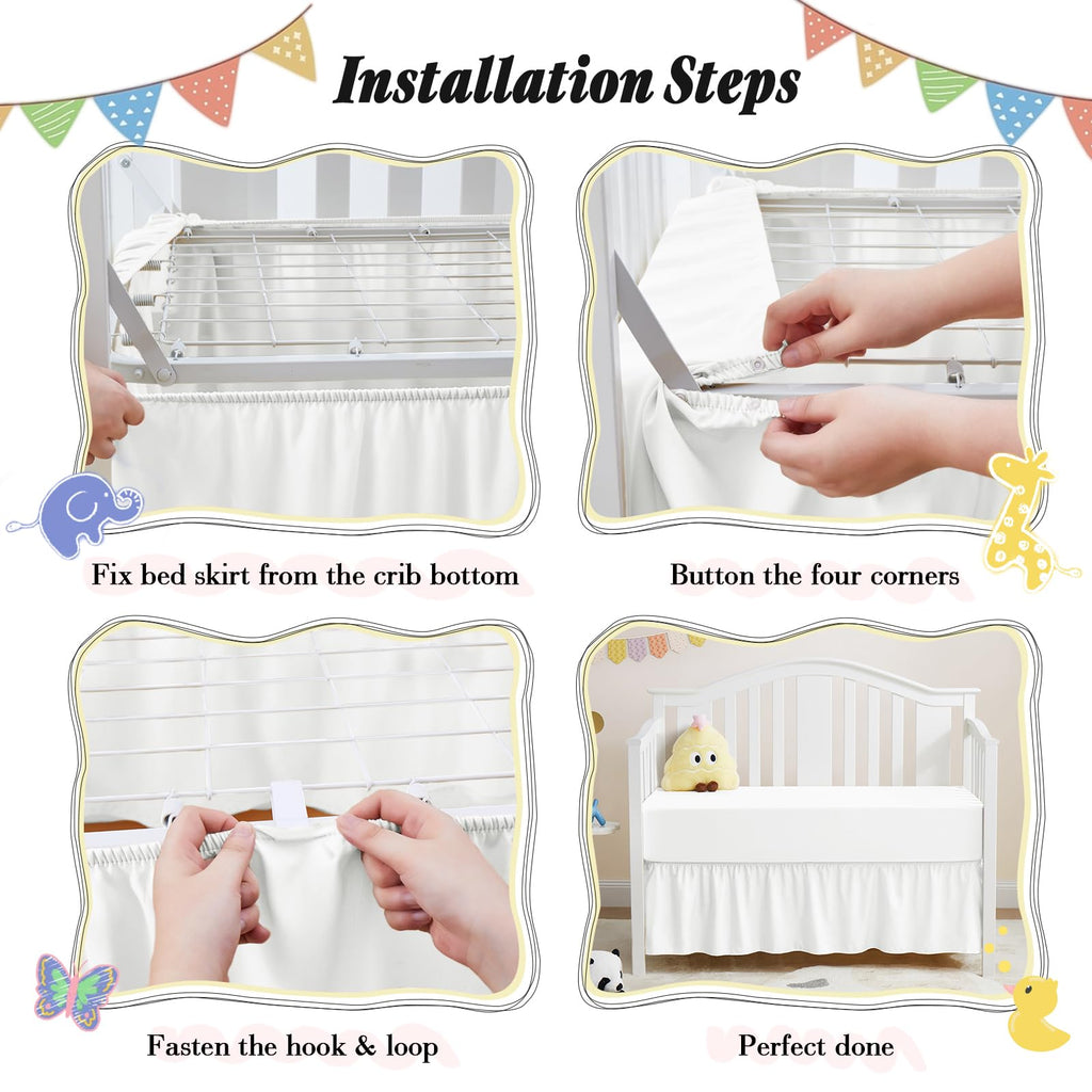 2 Pack Crib Skirt & Crib Bed Sheet Set, White