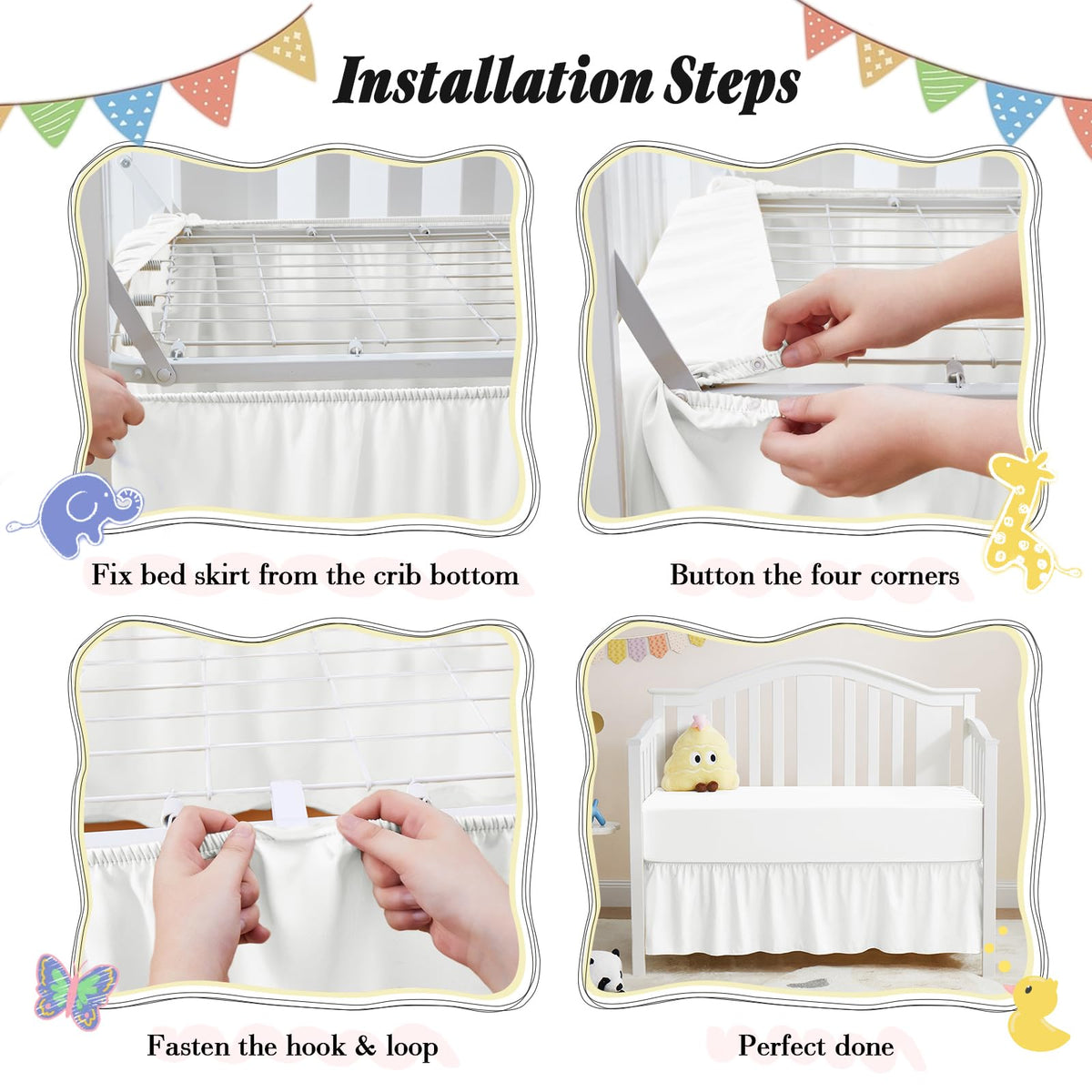 2 Pack Crib Skirt & Crib Bed Sheet Set, White