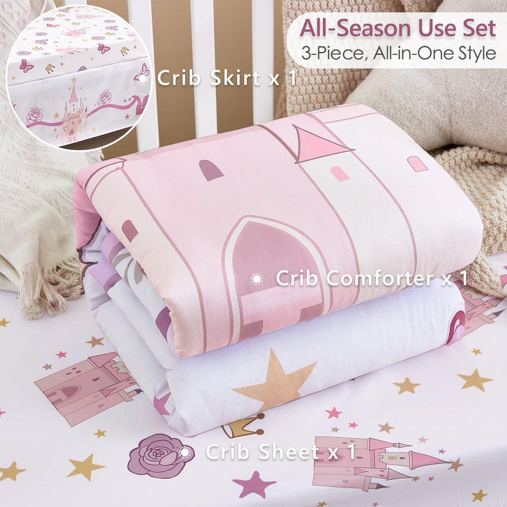 3-Piece Crib Bedding Set for Girls - Ultra Soft Baby Bedding Set Includes Crib Comforter, Sheet & Skirt (Purple)