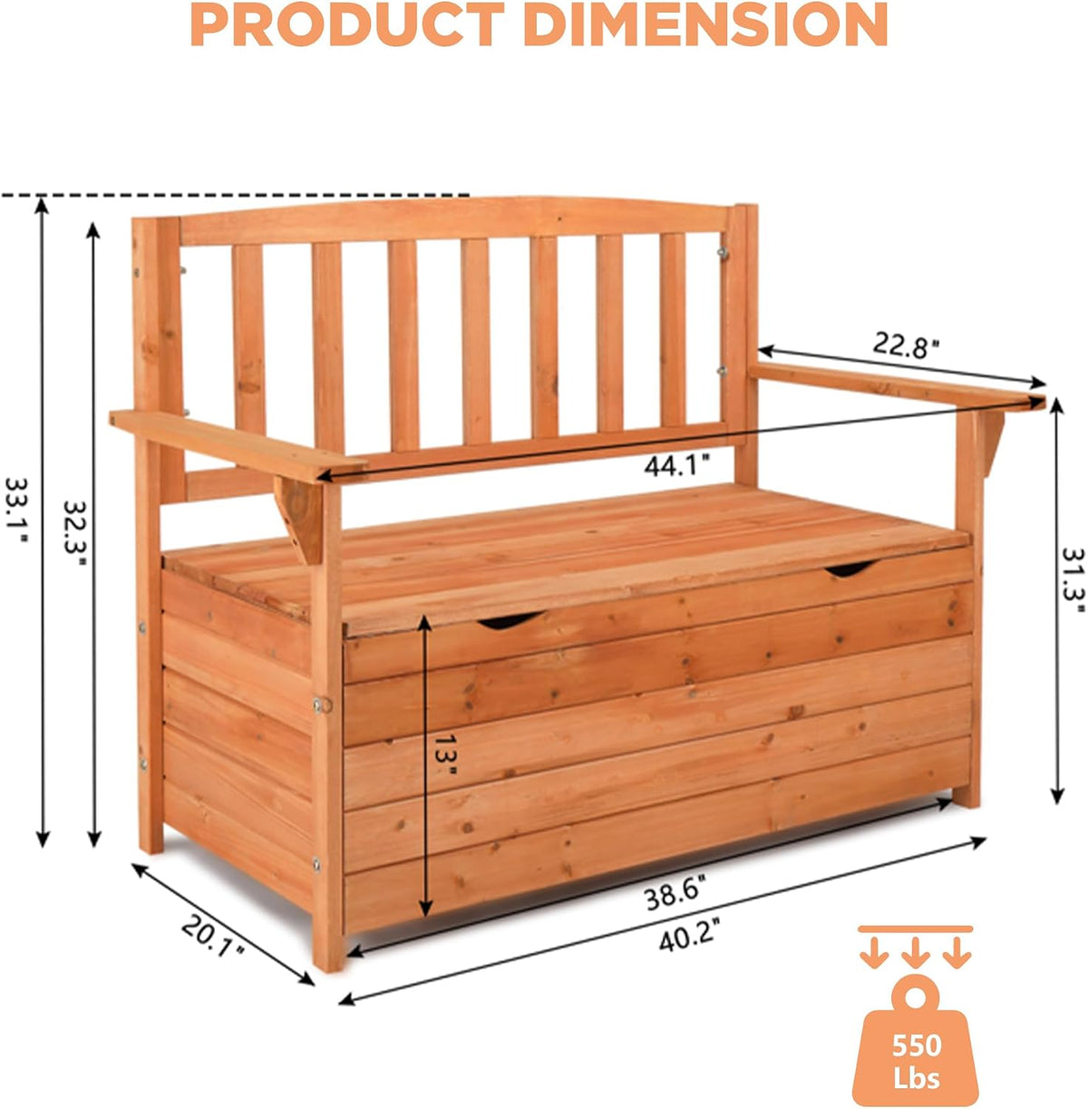80 Gallon Outdoor Storage Bench Deck Box, Wooden Patio Bench with Armrests & Inner Removable DustProof Lining for