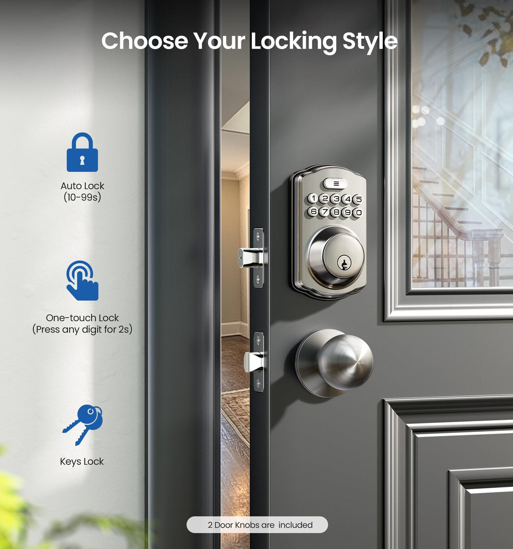 Keyless Entry Deadbolt Door Lock with Knobs, Satin Nickel