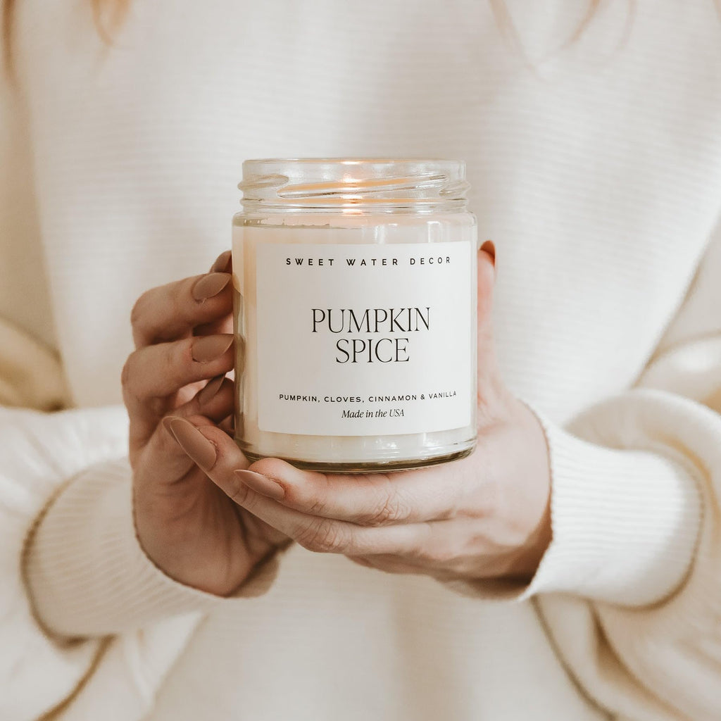 Pumpkin Spice Candle 9oz Clear Jar, Autumn Decor