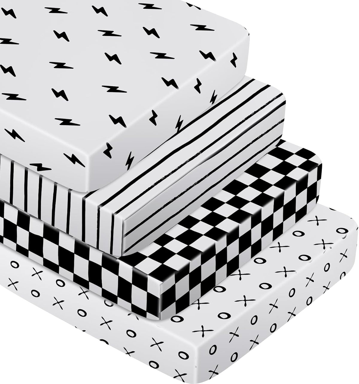 4 Pcs Black and White Crib Sheets for Baby Microfiber Baby Bassinet Soft Sheets Crib 52" x 28" for Standard Cribs