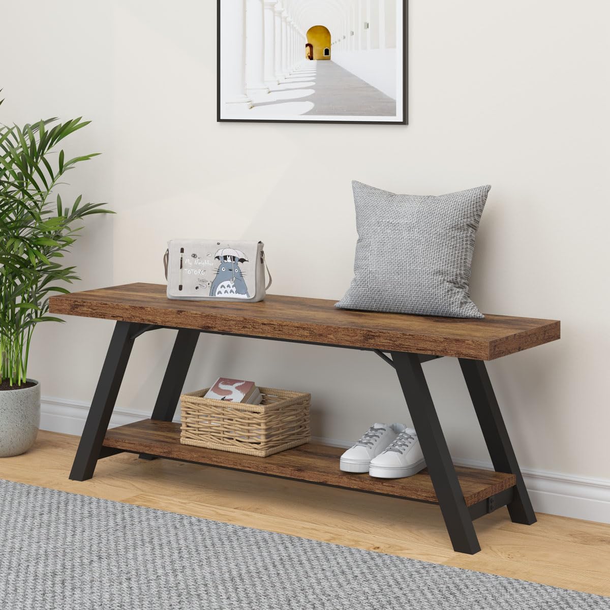 Rustic Entryway Bench with Storage, Hallway Bench, 47 in