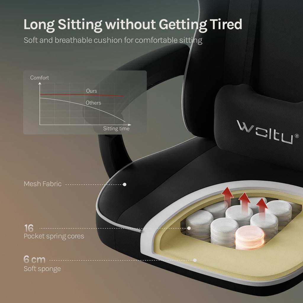Gaming Chair, Large Ergonomic Padded Office Chair with Spring Cushion, High Load Capacity, Computer Chair with High