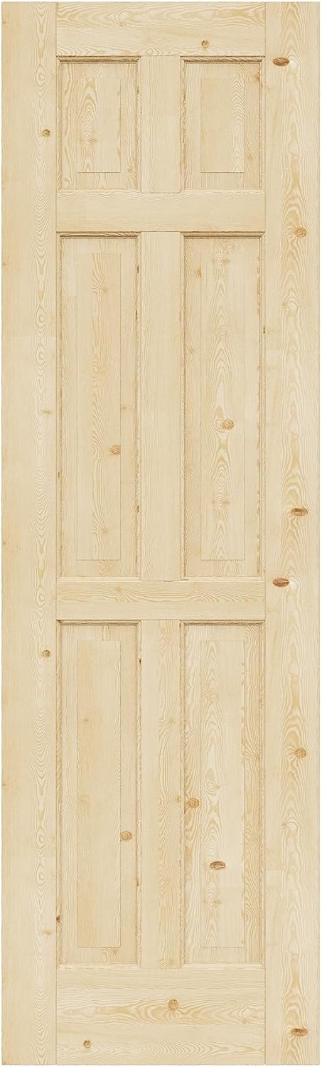 24'' x 80'' 6-Panel Wood Door, Natural Solid Pine Interior Door Slab, Arch Top, Solid Core Wooden Panel w/o Hardware, Prehung Jamb or Borehole, Pantry Doors, Single French Slab, Bedroom Door